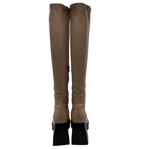Jeffrey Campbell Knee High Boot Tan Sz 8 Dauphin Square Toe Platform Chunky - Picture 12 of 15